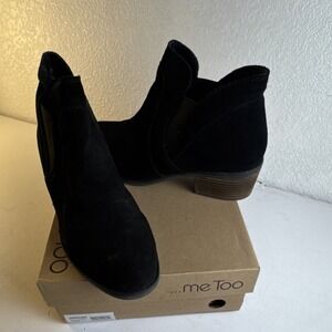 Me Too ZASPER-DSW Black Suede Ankle Bootie Women Size 10M Block Heel Almond Toe